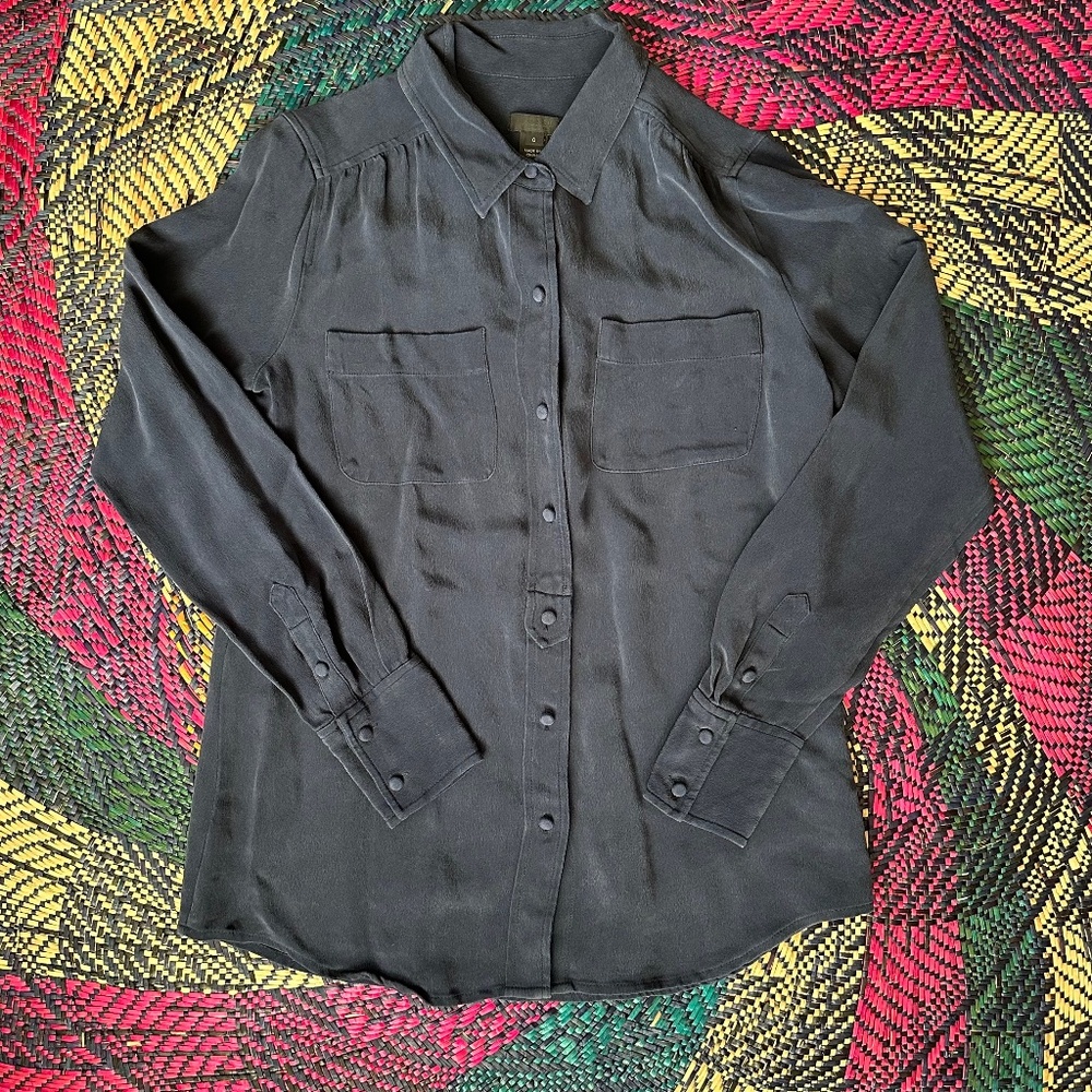J. Crew Navy Blue Silk Blouse Size 0